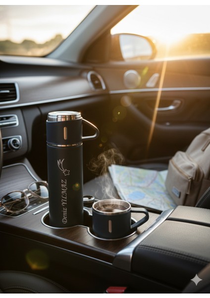 Vacuum Flask Set Hot&cold 3 Bardaklı Termos Çelik 540 ml Mavi