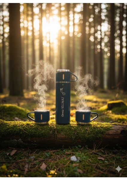 Çelik Termos Bardak 500ML 3 Bardaklı Set A+ Kalite Paslanmaz Çelik Kahve Termosu Çantalı