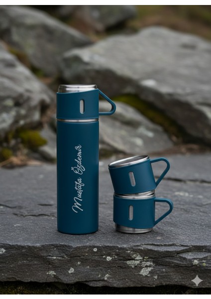 Sıcak Tutan Termos 500ML A+ Kalite 3 Bardaklı Çelik Termos Seti Kahve Termosu Hediye Çantalı