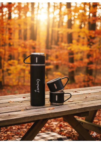 El Termosu 500ML 3 Bardaklı Set Paslanmaz Çelik Kahve Termosu A+ Kalite Hediye Çantalı