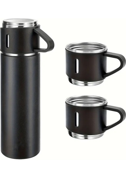 Erkek Termos 500ML 3 Bardaklı A+ Kalite Paslanmaz Çelik Kahve Termosu Hediye Çantalı