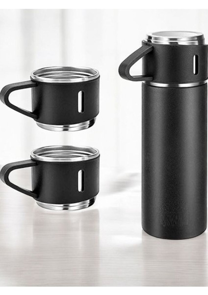 500 ml Paslanmaz Çelik Termos Sıcaklığı Uzun Süre Koruyan 3 Bardaklı Çelik 540 ml Siyah fırsatları