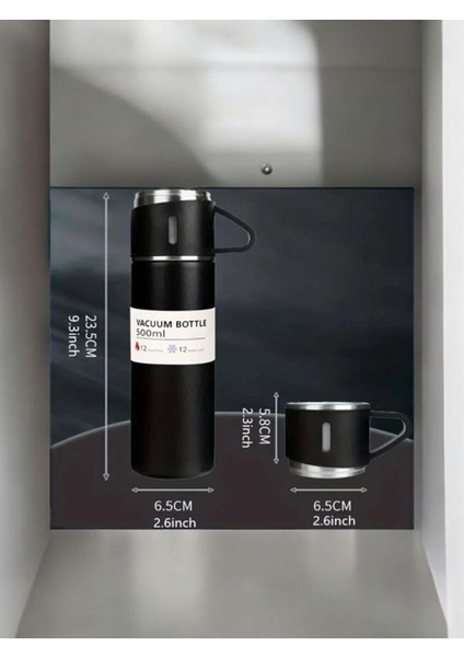 500 ml Paslanmaz Çelik Termos Sıcaklığı Uzun Süre Koruyan 3 Bardaklı Çelik 540 ml Siyah indirimleri