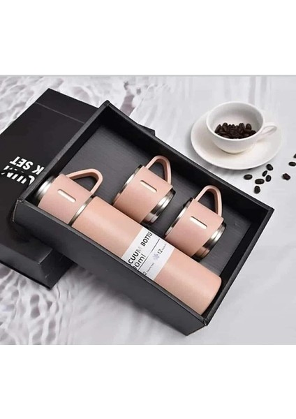 Paslanmaz Çelik 3 Bardaklı Siyah Renk Termos Seti / Çay Kahve Piknik Kamp >550 ml Içecek Paslanmaz Ç fiyatları