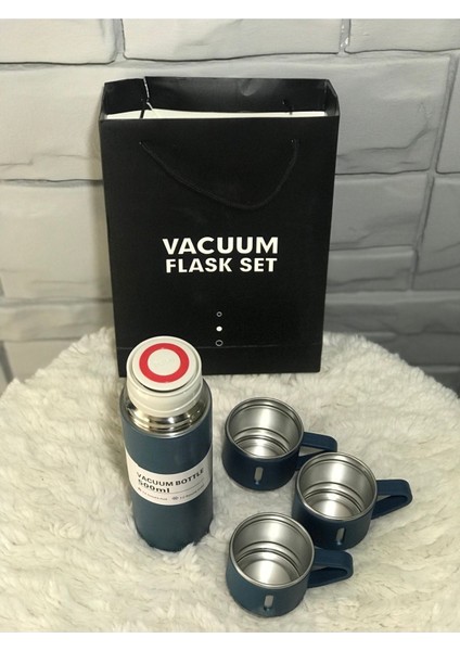 Paslanmaz Çelik Termos 3 Bardaklı Termos Seti Vakumlu Termos Set Termos1 Çelik Siyah modelleri