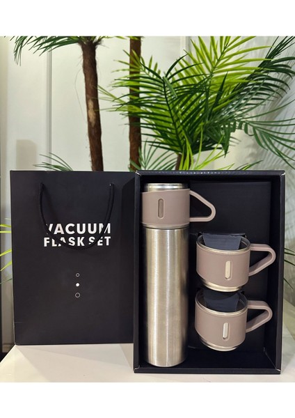 3 Bardaklı Çelik Termos 0,50 L Içecek Çelik Siyah 12 Saat