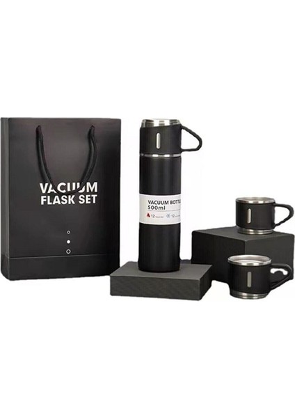 Paslanmaz Çelik Termos Mavi Renk 3 Bardaklı Termos Seti Vakumlu Termos Set Bej indirimleri