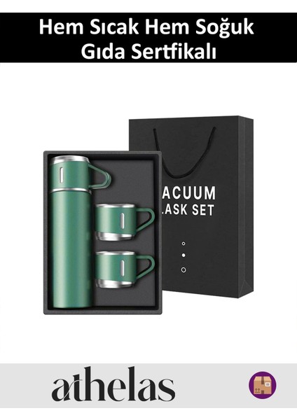 Sus 304 Paslanmaz Çelik 500 ml 3 Bardaklı Set Vakumlu Termos Içecek 500 ml Çelik Pembe 12 Saat Kutul fiyatları