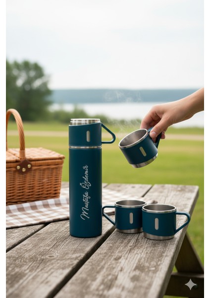 Kahve Termosu 500ML 3 Bardaklı Premium Paslanmaz Çelik Sıcak Tutan Termos Çantalı Hediye