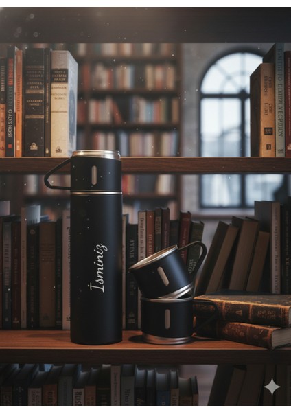 Çelik Termos Çay Termosu 500ML 3 Bardaklı Set Premium A+ Kalite Kahve Termosu Çanta Hediye