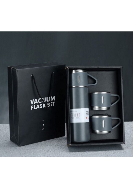 Paslanmaz Çelik Termos Sızdırmaz 3 Bardaklı Termos Seti 12 Saat Sıcak-Soğuk 500 ml Özel Kutulu Içece fırsatları