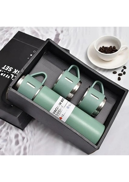 Paslanmaz Çelik Termos Mavi Renk 3 Bardaklı Termos Seti Vakumlu Termos Set Içecek 500 ml Paslanmaz Ç fiyatları