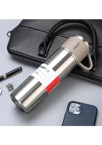 Özel Tasarım Paslanmaz Çelik 3 Bardaklı Termos Soğuk Sıcak Vakumlu Set Çanta Hediyeli 550 ml 450-550 indirimleri