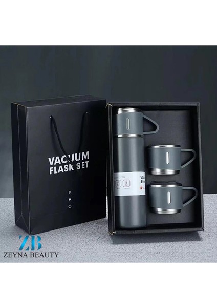 Paslanmaz Çelik Termos Krem Renk 3 Bardaklı Termos Seti Vakumlu Termos Set >550 ml Içecek Paslanmaz fiyatları