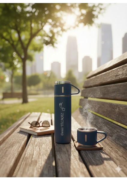 Çelik Termos 500ML 3 Bardaklı Sıcak Tutan Kahve Çay Termosu Premium A+ Kalite Çanta Hediye