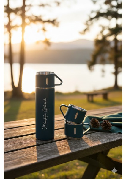 Çay Termosu 500ML 3 Bardaklı A+ Kalite Paslanmaz Çelik Kamp Termosu Çantalı Hediye