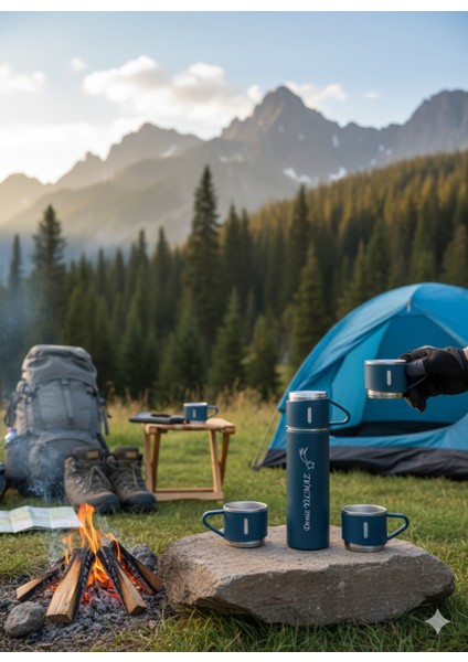 Kahve Termosu 500ML 3 Bardaklı Paslanmaz Çelik Çay Termosu Termos Seti Çantalı Hediye