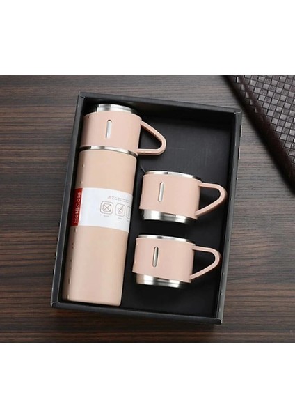 Bardaklı Termos 500ML 3 Bardaklı Premium Çelik Set Kahve Çay Termosu Hediye Çantalı