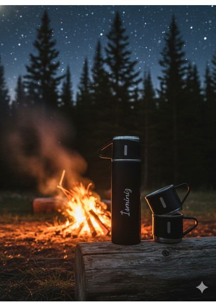 Su Termosu 500ML 3 Bardaklı Set Premium Paslanmaz Çelik Çay Termosu Kahve Termosu Çantalı