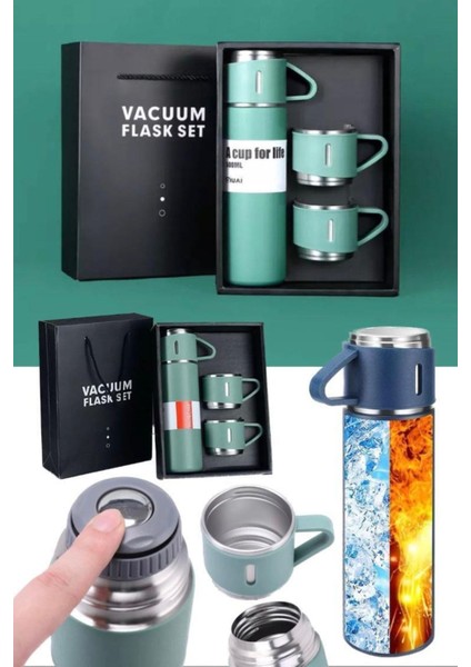 Kamp Piknik Için Ideal 3 Bardaklı 500ML Termos Sıcak ve Soğuk Tutan Kahve Çay Içecek Termosu Çelik I modelleri