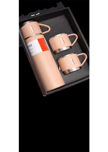 Paslanmaz Çelik Termos Gri Renk 3 Bardaklı Termos Seti Vakumlu Termos Set 550 ml >550 ml Içecek Pasl