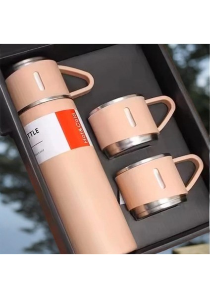 Paslanmaz Çelik Termos Gri Renk 3 Bardaklı Termos Seti Vakumlu Termos Set 550 ml >550 ml Içecek Pasl modelleri