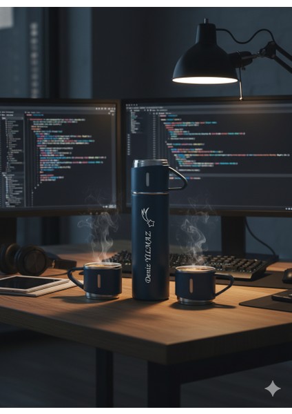 Bardaklı Termos 500ML 3'lü Set Paslanmaz Çelik Kahve Termosu A+ Kalite Hediye Çantalı