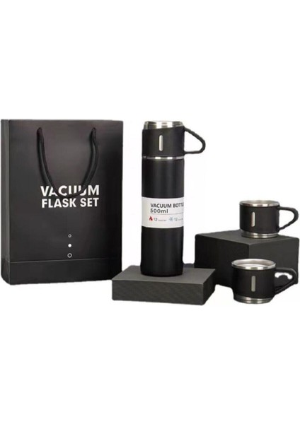 Paslanmaz Çelik Termos 4 Renk Seçeneği 3 Bardaklı Termos Seti Vakumlu Termos Set Çant... >550 ml Içe fırsatları