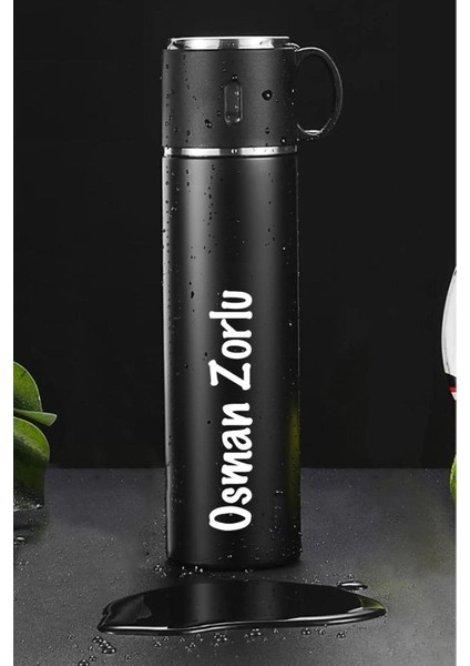 Kişiye Özel Isimli Hediyelik Termos - 3 Bardaklı Paslanmaz Çelik Termos 540 ml