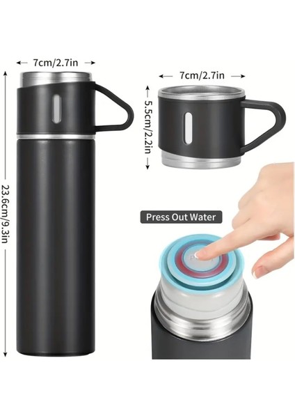 Paslanmaz Çelik Termos Renkli 3 Bardaklı 500 ml Kutulu Set Içecek 500 ml Metal Yeşil 6 Saat Kutulu C modelleri