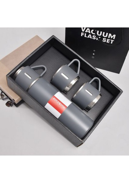 Vakum 3 Bardaklı Paslanmaz Çelik Termos - Yeşil 680 ml 0,65 L Içecek Paslanmaz Çelik Siyah 8 Saat Ku