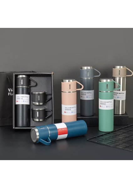 Vakum 3 Bardaklı Paslanmaz Çelik Termos - Yeşil 680 ml 0,65 L Içecek Paslanmaz Çelik Siyah 8 Saat Ku modelleri