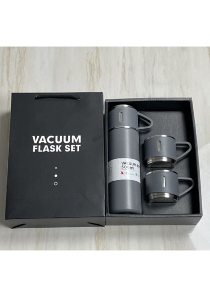 Vakum 3 Bardaklı Paslanmaz Çelik Termos - Yeşil 680 ml 0,65 L Içecek Paslanmaz Çelik Siyah 8 Saat Ku indirimleri