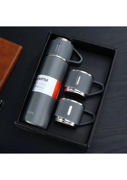 Paslanmaz Çelik 500 ml Termos 3 Bardaklı Set 0,50 L Içecek Paslanmaz Çelik Pembe 12 Saat