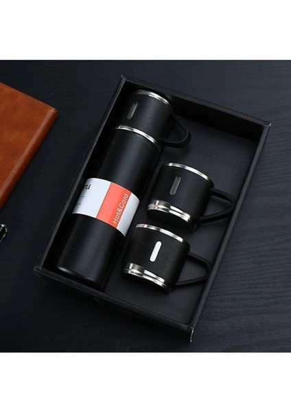 Stainless Steel Vacuum Flask Paslanmaz Çelik Bardaklı Termos 3 Bardaklı 500 ml 0,55 L Çelik Lacivert