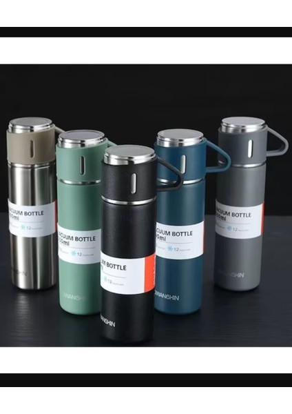 Stainless Steel Vacuum Flask Paslanmaz Çelik Bardaklı Termos 3 Bardaklı 500 ml 0,55 L Çelik Lacivert fiyatları