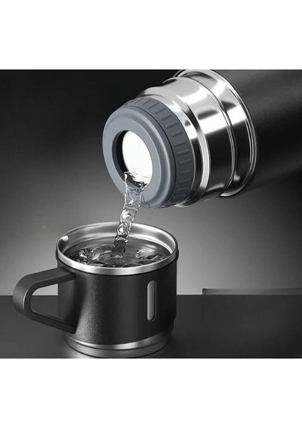 Stainless Steel Vacuum Flask Paslanmaz Çelik Bardaklı Termos 3 Bardaklı 500 ml 0,55 L Çelik Lacivert indirimleri