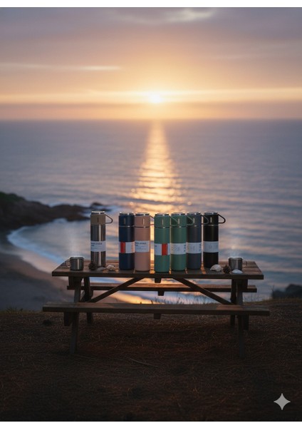 Stainless Steel Vacuum Flask Paslanmaz Çelik Bardaklı Termos 3 Bardaklı 500 ml 0,55 L Çelik Lacivert