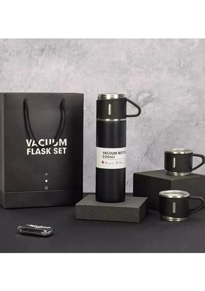 Vacuum Termos Paslanmaz Çelik 500 ml Sıcak-Soğuk Termos Seti 3 Bardaklı 0,50 L Içecek Paslanmaz Çeli