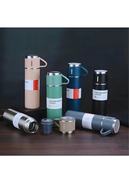 Çantalı 500ML 3 Parça Bardaklı Çelik Termos Seti (4767) - ECK4536-9749 0,89 L Çelik Çok Renkli