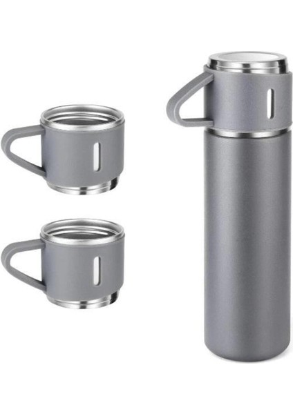 6004 Kupa Bardaklı Paslanmaz Çelik Termos Seti 500 ml - Yeşil 3 Kişilik Çelik Yeşil