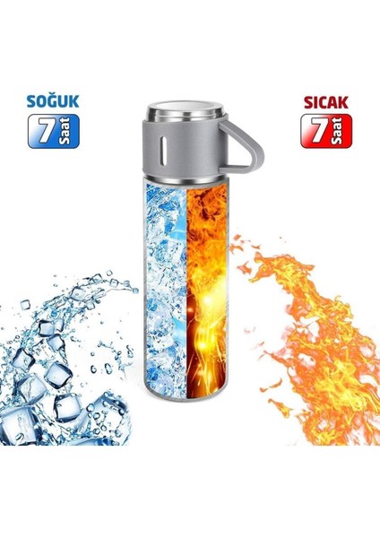 6004 Kupa Bardaklı Paslanmaz Çelik Termos Seti 500 ml - Yeşil 3 Kişilik Çelik Yeşil modelleri