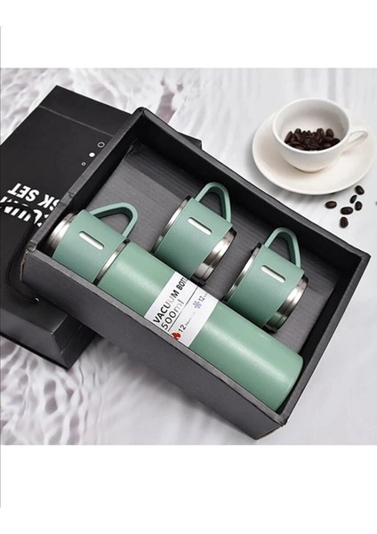 Kişiye Özel Isimli Paslanmaz Çelik Termos 3 Bardak Yeşil Renk Çanta Hediyeli modelleri