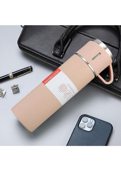 Paslanmaz Çelik Termos 3 Bardaklı Termos Seti Vakumlu Termos Set Hediye Seti Içecek 500 ml Metal Mav