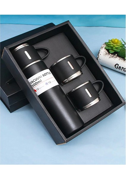 Paslanmaz Çelik Termos 3 Bardaklı Set 500 ml 0,50 L Içecek Paslanmaz Çelik Yeşil 12 Saat