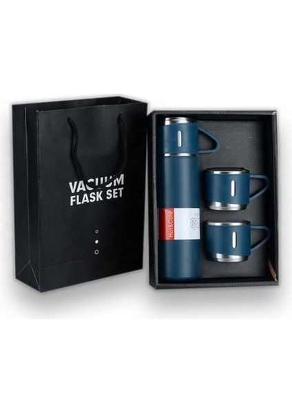 Paslanmaz Çelik Termos 3 Bardaklı Hediyelik Termos Içecek 500 ml Çelik Gri 12 Saat