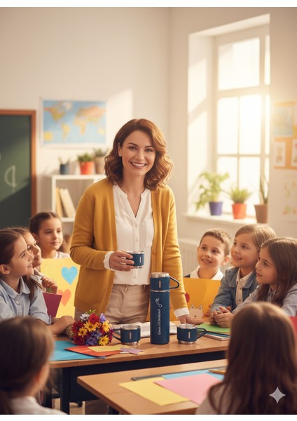 Küçük Termos 500ML 3 Bardaklı Premium Paslanmaz Çelik Kahve Çay Termosu Hediye Çantalı