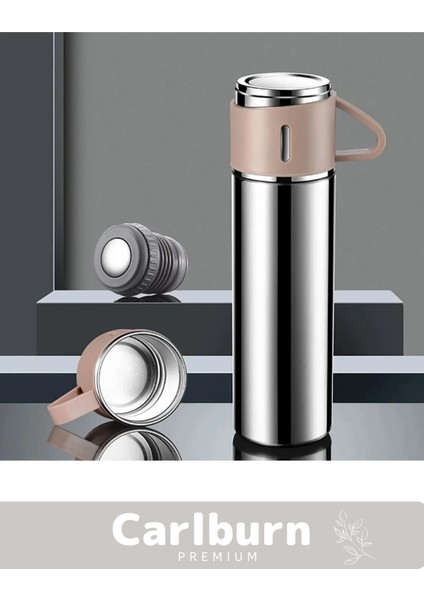 Özel Üretim Paslanmaz Çelik 3 Bardaklı Soğuk Sıcak Termos Vakumlu Termos Set Çanta Hediyeli 550 ml >