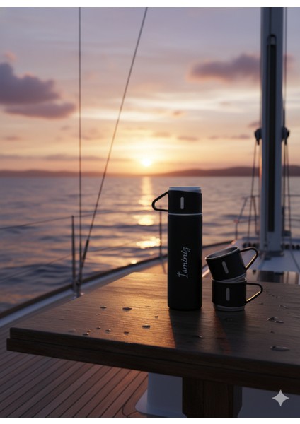 Premium Termos Seti 3 Bardaklı 500ML Paslanmaz Çelik Kahve Termosu Çantalı Hediye