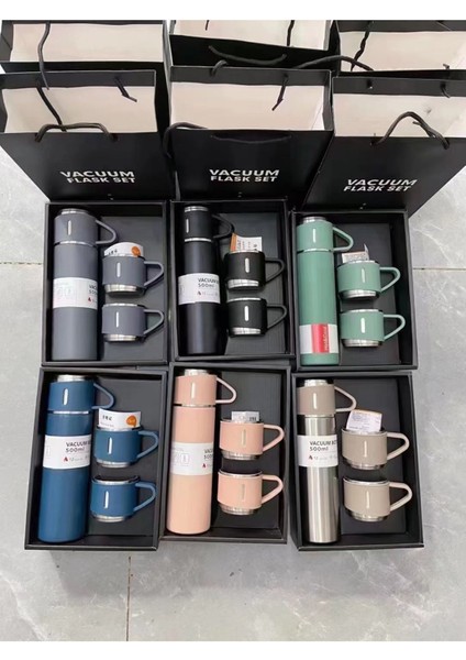 Kişiye Özel Isimli Hediyelik Termos - 3 Bardaklı Paslanmaz Çelik Termos 500 ml indirimleri